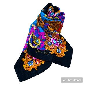 Gorgeous Diane Freis Vintage Oversized Vibrant Baroque Jewel Scarf 42” x 42”